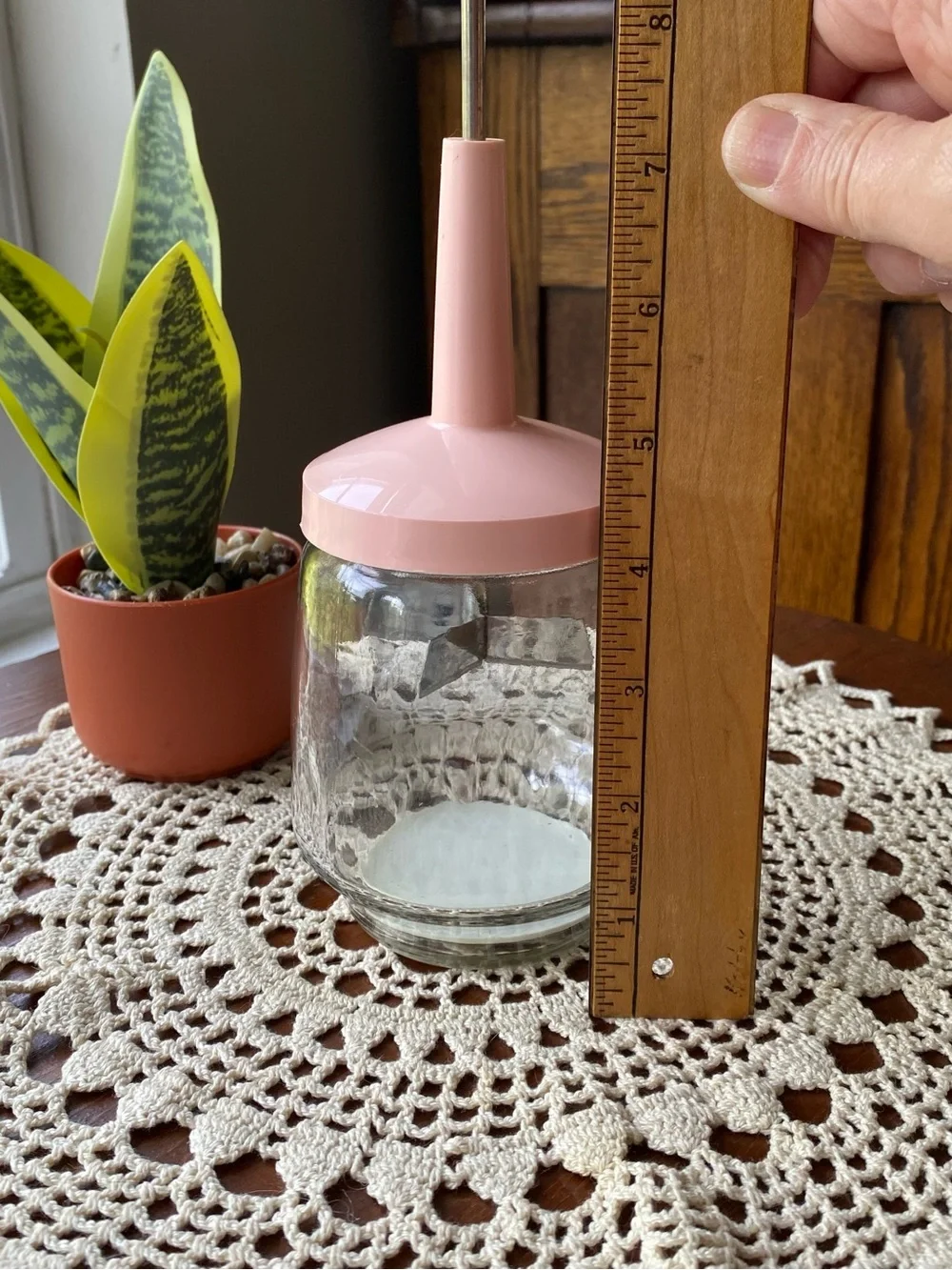 Vintage Pink Glass Hand Grinder and Jar EUC